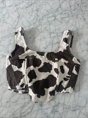 Cow Print Women's Crop Top Corset Sz M Lone Star